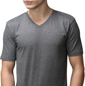 T-shirt gris à col en V, coupe ajustée, manches courtes, séchage rapide, anti-boulochage, polyester/coton 180g, entraînement - Product Image 3