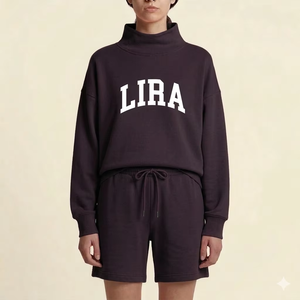 Modern stylish winter women mockneck and shorts <b>set</b> soft fleece cotton breathable cozy lounge wear relaxed fit fashionable - Product Image 1