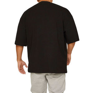 T-shirt en coton noir surdimensionné pour homme, manches courtes, col rond, décontracté, couleur unie, tricot jersey, teint uni, coupe ajustée - Product Image 2