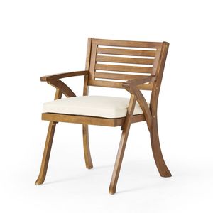 Slatted <b>Back</b> Teak Wood Outdoor Chair Luxury Patio Armchair with Removable <b>Cushion</b> - Product Image 1