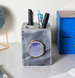 Marble Pen Holder Unique Decorating Modern Luxury Wholesale Pen Holder <b>Grey</b> Stone Square Shape Pen Holder - Product Image 1