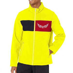 Men's White Fleece <b>Jacket</b> With <b>Red</b> And Black Color Blocking Windproof Zipper Front Sporty Design Stand Collar - Product Image 6
