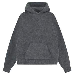 Sweat à capuche tricoté avec broderie en point de chaînette pour homme, sweat à capuche confortable et élégant avec broderie en couleur anthracite - Product Image 1