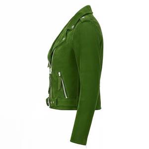 แจ็คเก็ตผู้หญิงสีเขียวแบบวินเทจสั่งทำพร้อมโลโก้ขายส่ง แจ็คเก็ตหนังกลับแท้สำหรับฤดูหนาว แจ็คเก็ตบอมเบอร์หนังแท้สไตล์ไฮสตรีทสุดฮิต - Product Image 4