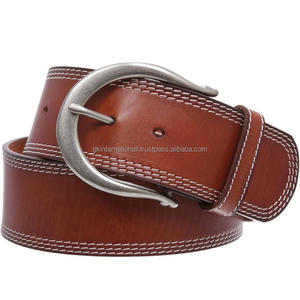 Ceinture décontractée en cuir pour homme, large, avec triple couture et boucle en laiton mat argenté de haute qualité, ceinture décontractée unisexe - Product Image 5