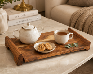 Bandeja de Servir Rústica de Madera de Acacia Natural, Plato Rectangular de Madera para Servir Alimentos, Decoración del Hogar, Bodas, Diwali, Resistente al Calor - Product Image 6