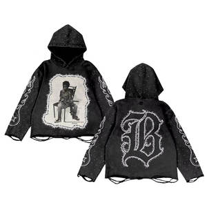 Sudadera con capucha y pantalones de chándal personalizados para hombre, estilo streetwear, con bordado, efecto desgastado por el sol, lavado ácido y parche bordado, estilo vintage y desgastado - Product Image 3