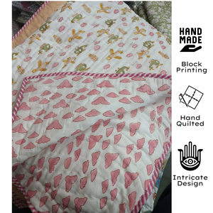 Premium Jaipur Hand Block Print Floral Baby Quilt Cotton Machine Washable <b>Light</b> weight Reversible Nursery Travel Gifting Use - Product Image 2