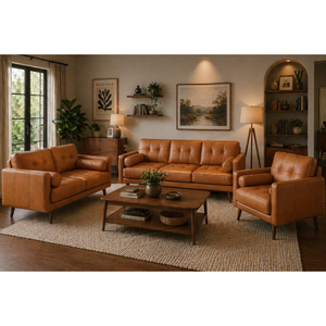 Tufted Leather <b>Sofa</b> Set 3 Seater 2 Seater 1 Seater Luxury Living Room Furniture Classic Chesterfield Style Living Room Furniture - Product Image 1