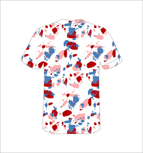 Maillot de baseball personnalisé entièrement imprimé unisexe à manches courtes en polyester respirant motif peint à la main rouge bleu rose toutes saisons - Product Image 6