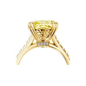 1CT Fancy Yellow Radiant Cut Lab Grown Diamond Engagement Ring 9K Yellow Gold <b>Heart</b> Prong Solitaire Pave Bridal Jewelry - Product Image 4
