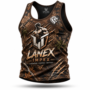Custom Men's Brown Woodland Camo Gym Tank Top Sublimation Fitness Stringer Vest Bodybuilding Sleeveless Workout Sports Apparel - Product Image 1