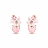Anting Tulip Pink Bertekstur Chic dengan Zirkonia Kubik Berkilau untuk Pesta Ulang Tahun, Anting Bunga untuk Anak Perempuan, Hadiah Enamel