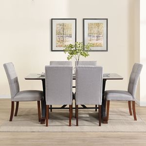 Set da Pranzo Moderno in Pietra Sinterizzata Grigia con 7 Pezzi: Tavolo Rettangolare da 63 Pollici e 6 Sedie Imbottite Trapuntate - Product Image 3