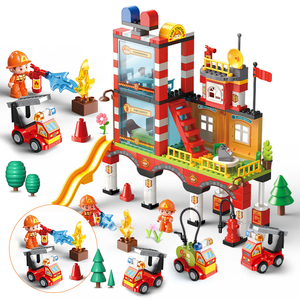 Feelo FL42002 173Pcs Fire Station Scene Classic Big Building Block Set for Children Play to Fireman Game Toy