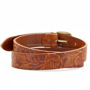 Ceinture en cuir véritable western gravée de motifs floraux, faite sur mesure, pour hommes et femmes, avec boucle en alliage de zinc. - Product Image 5