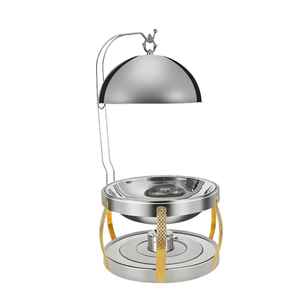 Plat à chafing en acier inoxydable avec support doré, revêtement céramique antiadhésif, compatible four, diamètre 33 cm, chauffe-plats de luxe pour buffet d'hôtel - Product Image 6