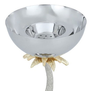 Brûleur d'encens en métal en forme de palmier, élégantes frondes dorées accentuent le bol et la base argentés brillants, magnifique décoration de table et diffuseur de parfum - Product Image 4
