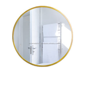 <b>Round</b> Shape Gold Plated Metal <b>Bathroom</b> Wall <b>Mirror</b> Wall Mounted Shaving Trimming <b>Mirror</b> for Living Room Ready Makeup <b>Mirror</b> - Product Image 1