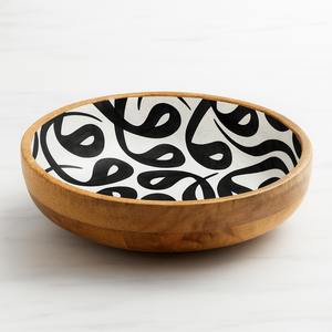 Tazón de Ensalada de Madera Hecho a Mano con Patrón de Caligrafía Árabe, Plato Decorativo para Servir, Tazón de Frutas Rústico, Utensilios de Cocina Artesanales de Madera - Product Image 1