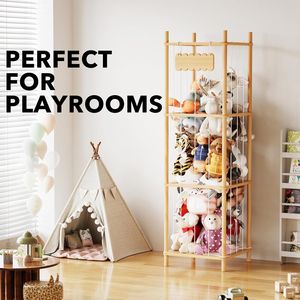 Organizzatore in Legno di Grande Capacità per Animali di Peluche dei Bambini, Gabbia Portaoggetti per Giocattoli da Sala Giochi - Product Image 5