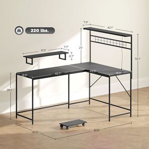 Scrivania da Gaming a L Nera da 156 cm con Prese di Corrente e Luci LED, Scrivania per Computer con Supporto Monitor e Ripiano CPU - Product Image 3