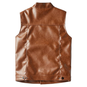 Chaleco de Cuero para Motociclista de Primera Calidad, Cuello Alto, Estilo Casual, con Botones, Chaleco de Cuero Vacuno de la Mejor Calidad para Invierno - Product Image 3