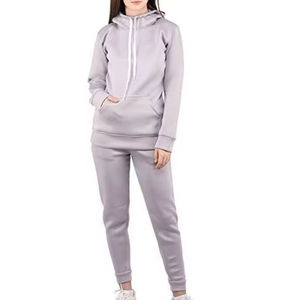 Sweat-shirt gris à capuche pour femme, manches longues, en polaire, décontracté, avec poches, coupe ajustée, toutes saisons, tricoté, color block - Product Image 3