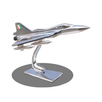 Avion de chasse de l'armée indienne en aluminium argenté avec support, décoration de bureau à domicile