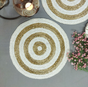 Modern Gold White Beaded <b>Placemat</b> <b>Round</b> Handmade Seed Bead Table Mat Elegant Spiral Design Dining Table Decor Home Decoration XL - Product Image 3