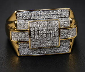 Anillo Hip Hop para Hombre, Chapado en Oro, Forma Cuadrada, con Circonitas Cúbicas, Joyería Brillante - Product Image 2