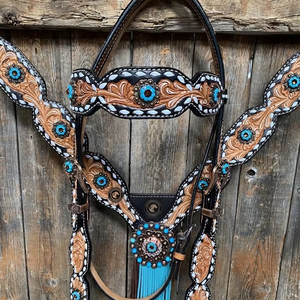 Cabezada de Cuero Genuino de Piel de Vaca con Collarín y Riendas para Carreras de Caballos, Juego de Arreos Personalizado - Product Image 1