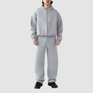 Ensemble de survêtement pour homme en molleton français avec fermeture éclair et pantalon baggy, style streetwear, 100% coton - Product Image 1