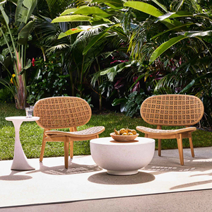 Lounge Chair Rattan Contemporary Outdoor Garden Sofa One Seat Aluminum Frame Durable Design Leg with Teak Wood - Capri - Product Image 6
