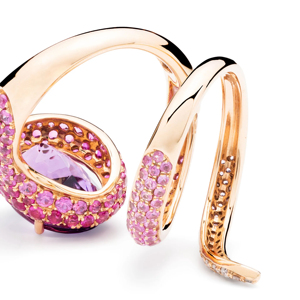 Luxury Rose <b>Gold</b> <b>Cocktail</b> <b>Ring</b> With Amethyst And Pink Sapphire Water Drop Shape For Women Party Jewelry - Product Image 2