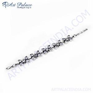 New <b>Flower</b> Style Cubic Zirconia Gemstone Silver <b>Bracelet</b> - Product Image 1