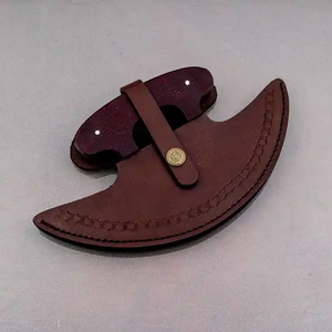 Couteau Ulu artisanal, Hachette Alaskan Rocker, Manche en bois de rose, Coupe-pizza Viking, Hache de camping industrielle à lame barbelée, Haute teneur en carbone - Product Image 2
