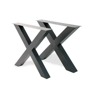 Leg Dining Table Qualidade Durável X Forma Metal Europa Revestimento Em Pó de Aço Suave Contemporâneo Madeira Maciça Table Top Base