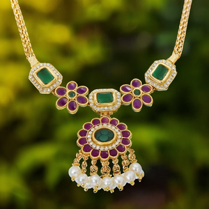 JeweleMarket 10575661PGR Parure de collier de créateur avec diamants américains, pierres Pota, pierres autrichiennes et perles pour occasions nuptiales, de qualité supérieure - Product Image 3