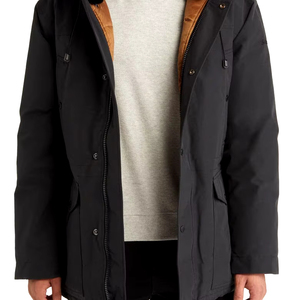 <b>Men's</b> <b>Long</b> <b>Black</b> Parka Jacket Thick Hooded Winter <b>Coat</b> With Stand Collar Zipper And Button Closure <b>Men's</b> Parkas - Product Image 2