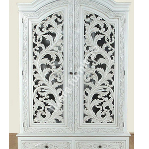 Luxury Handcrafted Solid Wood 2 Door <b>Wardrobe</b> Ornate Leaf Scroll Carving Shabby Chic White Armoire - Product Image 3
