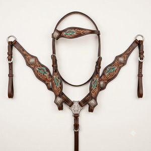 SAISHAS Western Tack Horse <b>Bridle</b> Headstall Breastcollar Reins Saddle Genuine Leather Wood Tree Complete Equestrian Gear Durable - Product Image 1