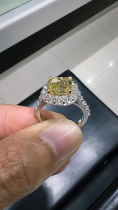 3CT Yellow Cushion Cut Lab Grown Diamond Halo <b>Ring</b> 14K White Gold Vintage Bridal Engagement Jewelry Gift for Women - Product Image 2