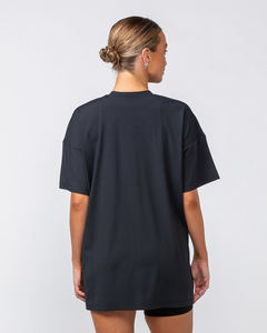 <b>Women</b> Oversized Crew Neck T-<b>Shirt</b> Solid Color Short Sleeve Knitted Loose Fit Breathable All Seasons <b>Black</b> - Product Image 2