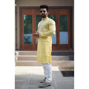 DESIGNER <b>SILK</b> WITH CODING WORK KURTA WITH PAYJAMA YELLOW - Product Image 1
