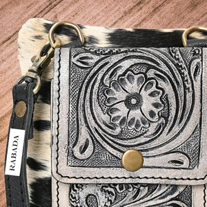 กระเป๋าสะพายข้างหนังวัวแบบตะวันตกที่กำหนดเองกระเป๋าถือสำหรับผู้หญิงเด็กผู้หญิงลายดอกไม้แกะสลักด้านบน haion ลงลึกแบบเต็มตัว - Product Image 3