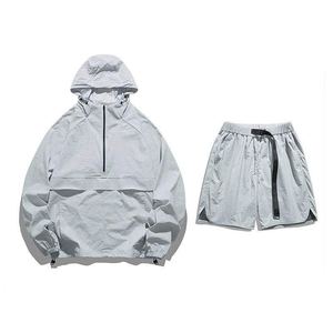 2026 Premium Quality Trending Men's <b>Lightweight</b> Nylon Short Set Tracksuit Zip up <b>Hoodie</b> and Shorts Windbreaker Short Set Men - Product Image 1