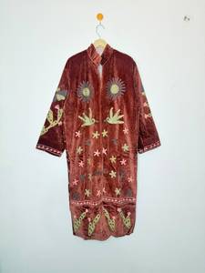 <b>Women</b> Velvet Suzani Embroidery Knitted Cotton Filled Bomber <b>Jacket</b> Floral Bohemian Ethnic Designer Lightweight - Product Image 1