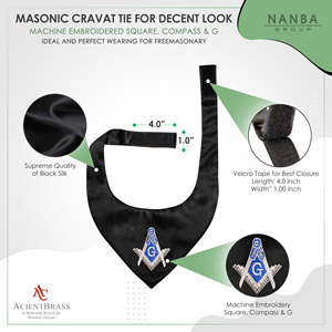 Cravate maçonnique en polyester satiné noir de qualité supérieure, motif carré et boussole |   Fournisseur en gros de cravates de col de cérémonie maçonniques sur mesure - Product Image 4