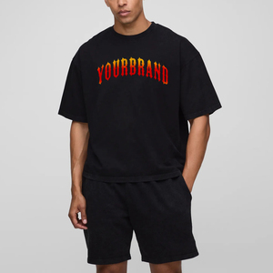 T-shirts et shorts pour hommes 100 % coton OEM, ensemble personnalisé avec logo imprimé en relief, vêtements de sport, couleur personnalisée, écologique, anti-transpiration - Product Image 1